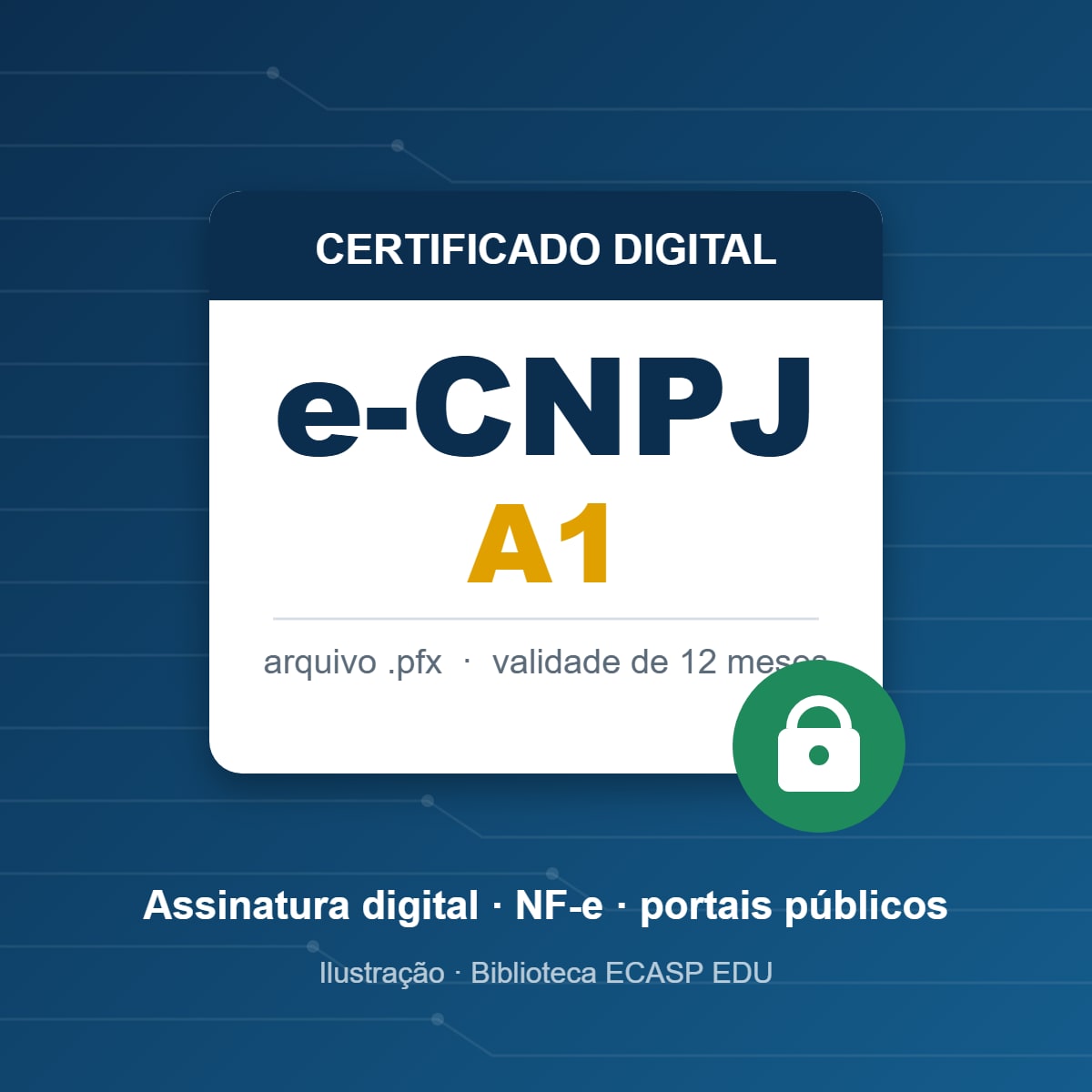 Ilustração de certificado digital e-CNPJ A1 com cadeado de segurança